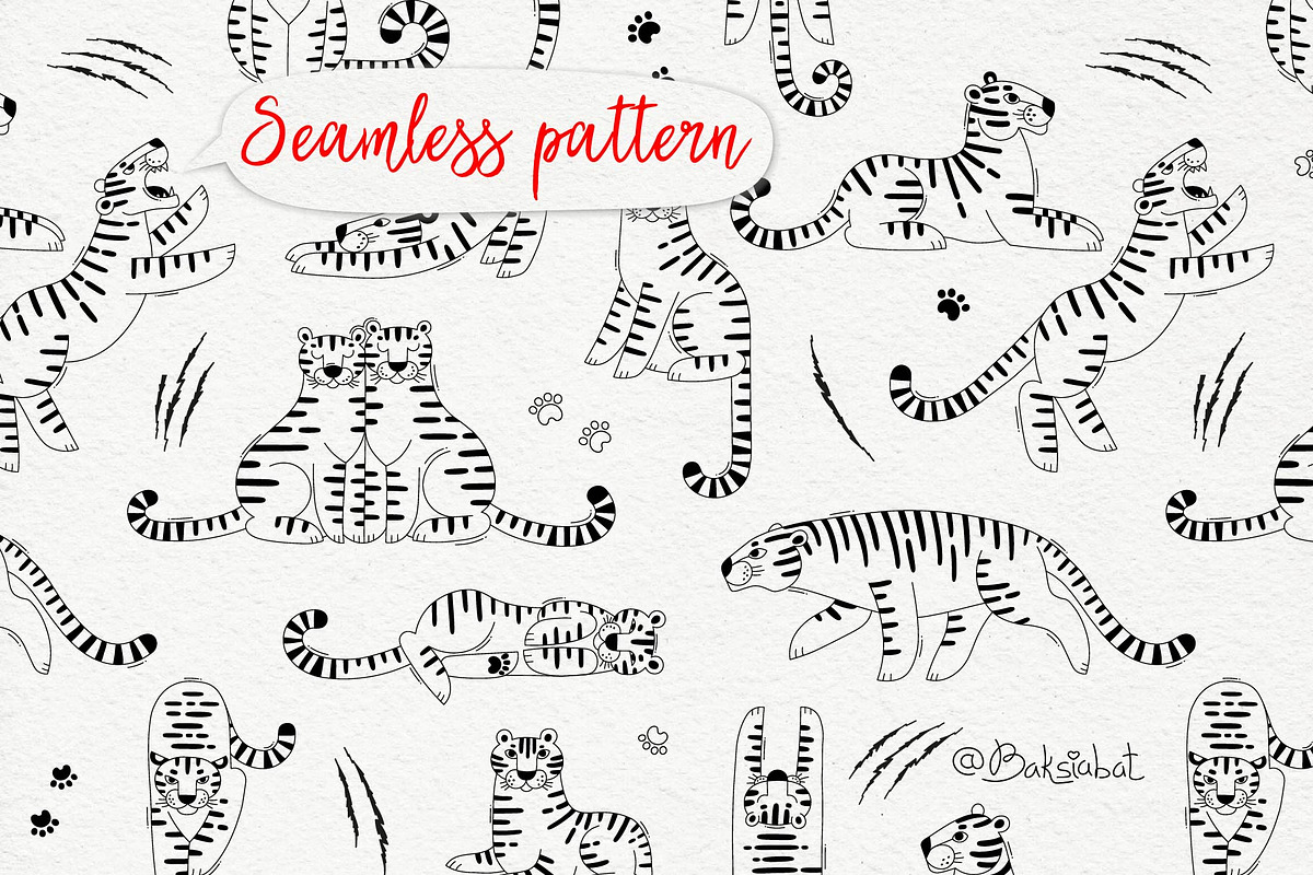 12 Cute Tigers - Clip Art & Pattern, an Animal Illustration by Baksiabat (Photo 5 of 7)