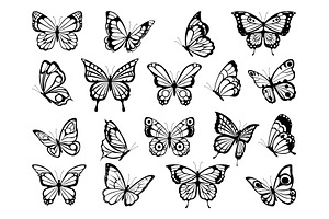 Silhouettes Of Butterflies. Black