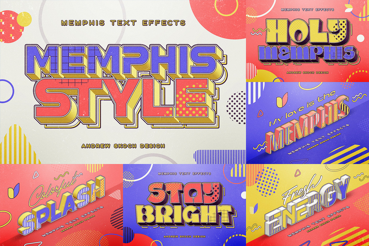Memphis Text Effects, a Layer Style Add-On by Andrew Skoch Design (Photo 1 of 9)