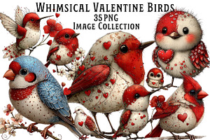 Whimsical Valentine Birds Clipart, an Illustration by Dream Creation