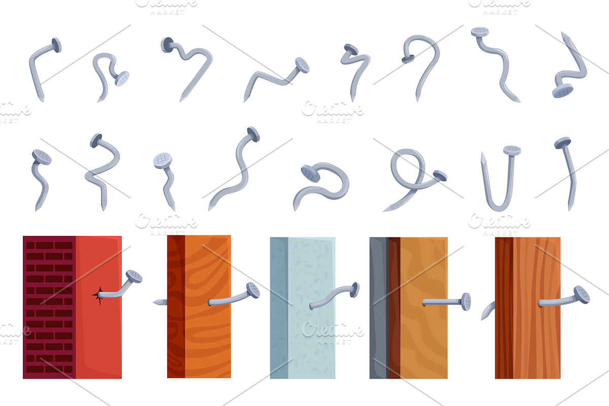 Isolated steel nails. New iron nail, an Illustration by Valerie Bodnar