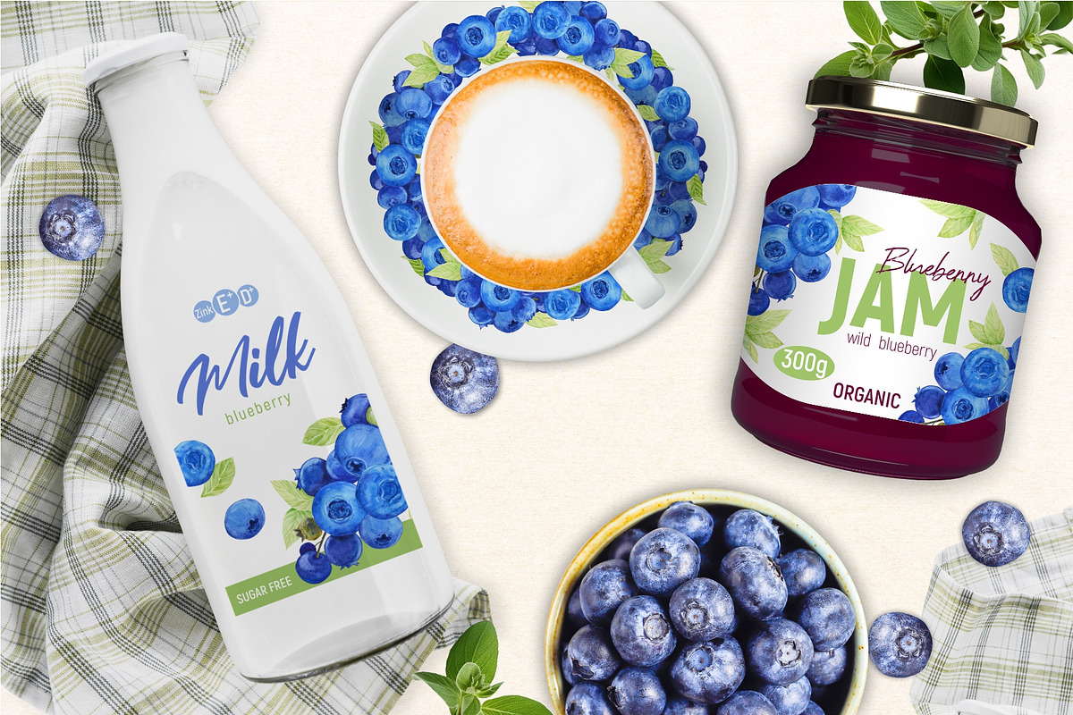 Wild Blueberries. Watercolor Clipart, a Food Illustration by Tata Pilip (Photo 3 of 8)