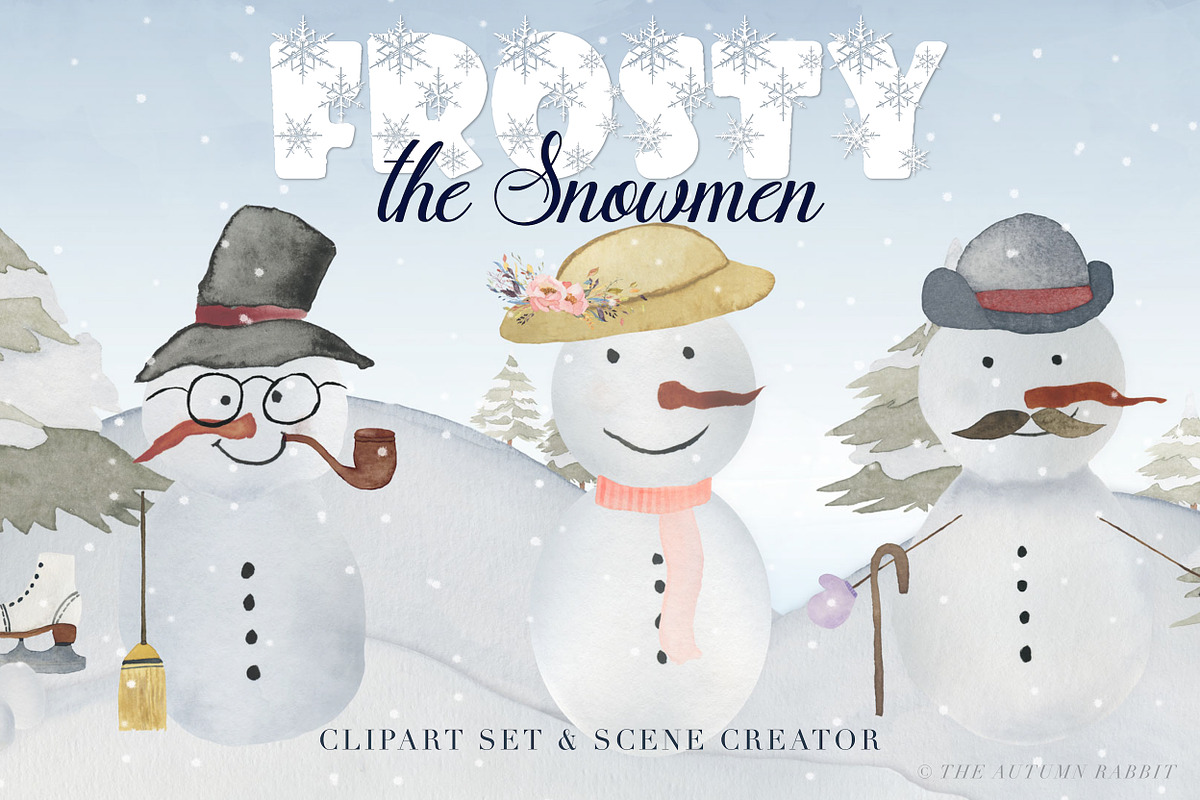 Snowman Scene Creator & Clipart, an Animal Illustration by The Autumn Rabbit Ltd (Photo 1 of 7)