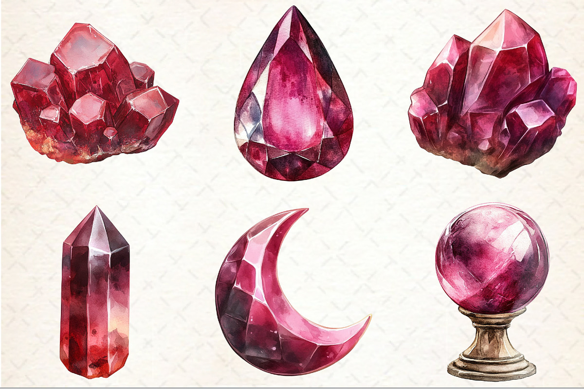 Burgundy Crystals and Gems Clipart, an Illustration by Rose Art (Photo 2 of 4)