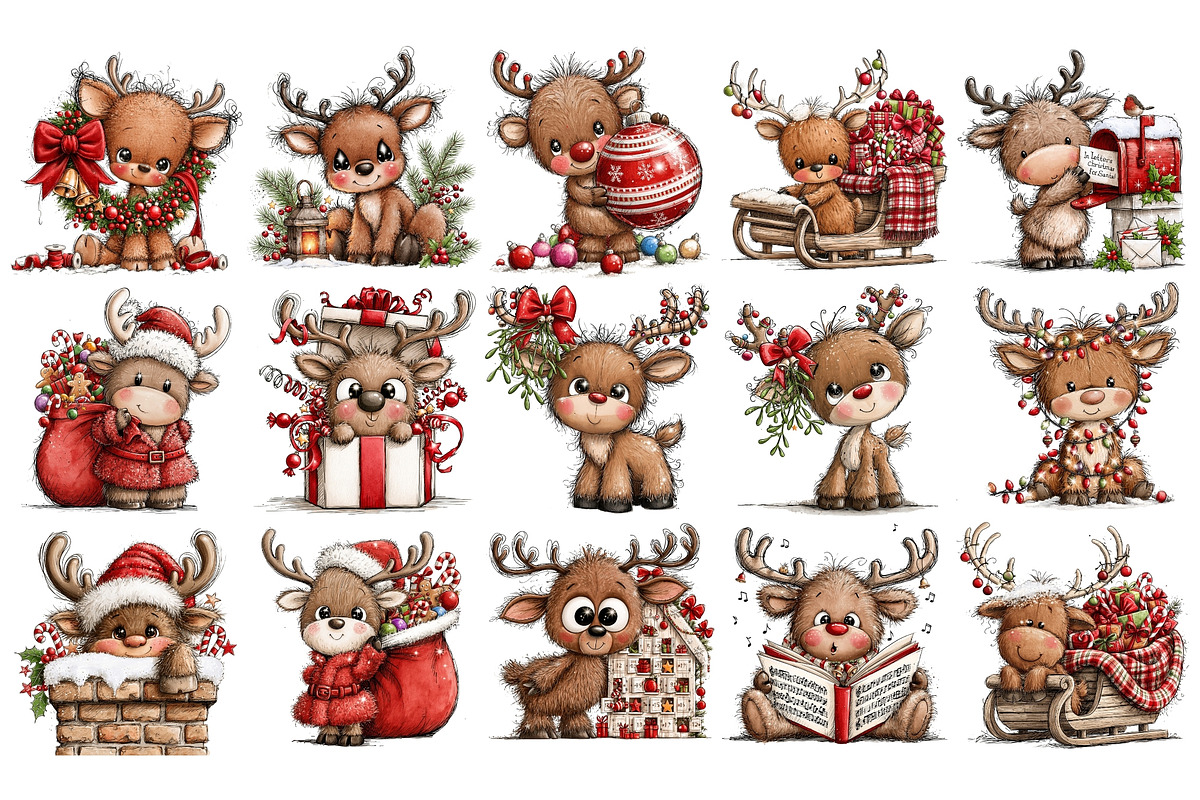 Whimsical Christmas Reindeer PNG, a Seasonal Illustration by Nicolle's Colorful Art (Photo 2 of 6)