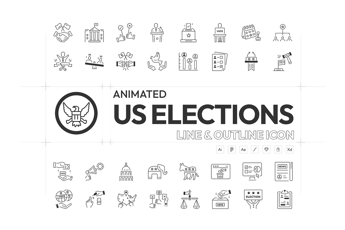 Animated US Elections Icons, an Outline Icon by Prosymbols (Photo 1 of 7)