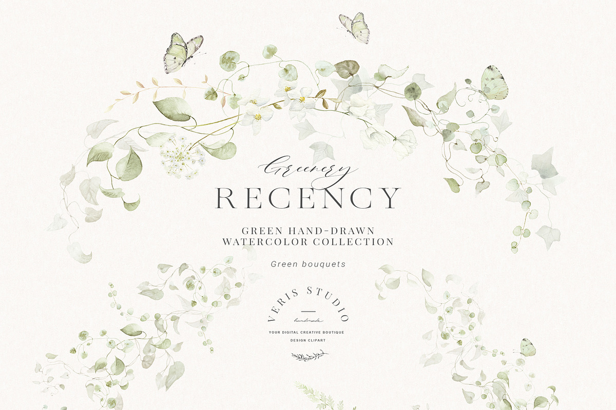 Watercolor Floral Green Ivy Leaf Set, a Decorative Illustration by Veris Studio (Photo 2 of 15)