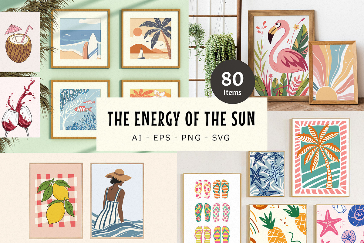 Summer Beach Wall Art Set, a Wallpaper Graphic by Helospace (Photo 1 of 10)