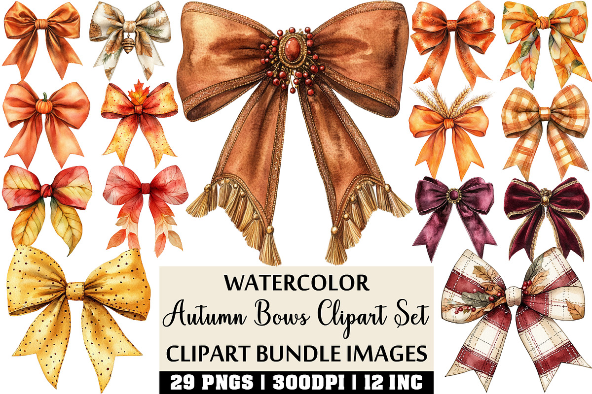 Autumn Bows Clipart Set, an Illustration by Craft Nest (Photo 1 of 4)