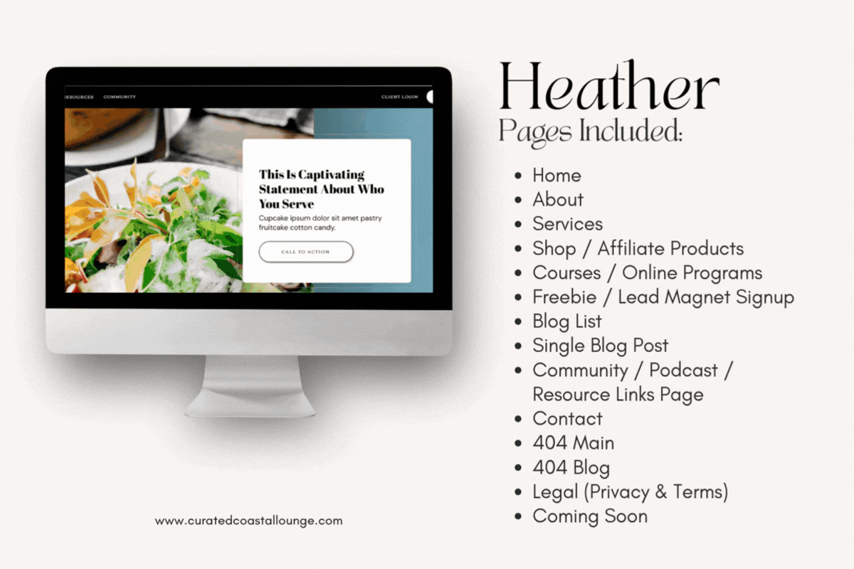 Heather Showit Template for Wellness Businesses | Curated Coastal Lounge preview 3