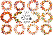 Watercolor Autumn Wreath Clipart, an Illustration by DreamPrint404 (Thumbnail 1 of 5)