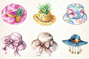 Watercolor Summer Hat Clipart, an Illustration by DreamCafeArt (Thumbnail 3 of 5)