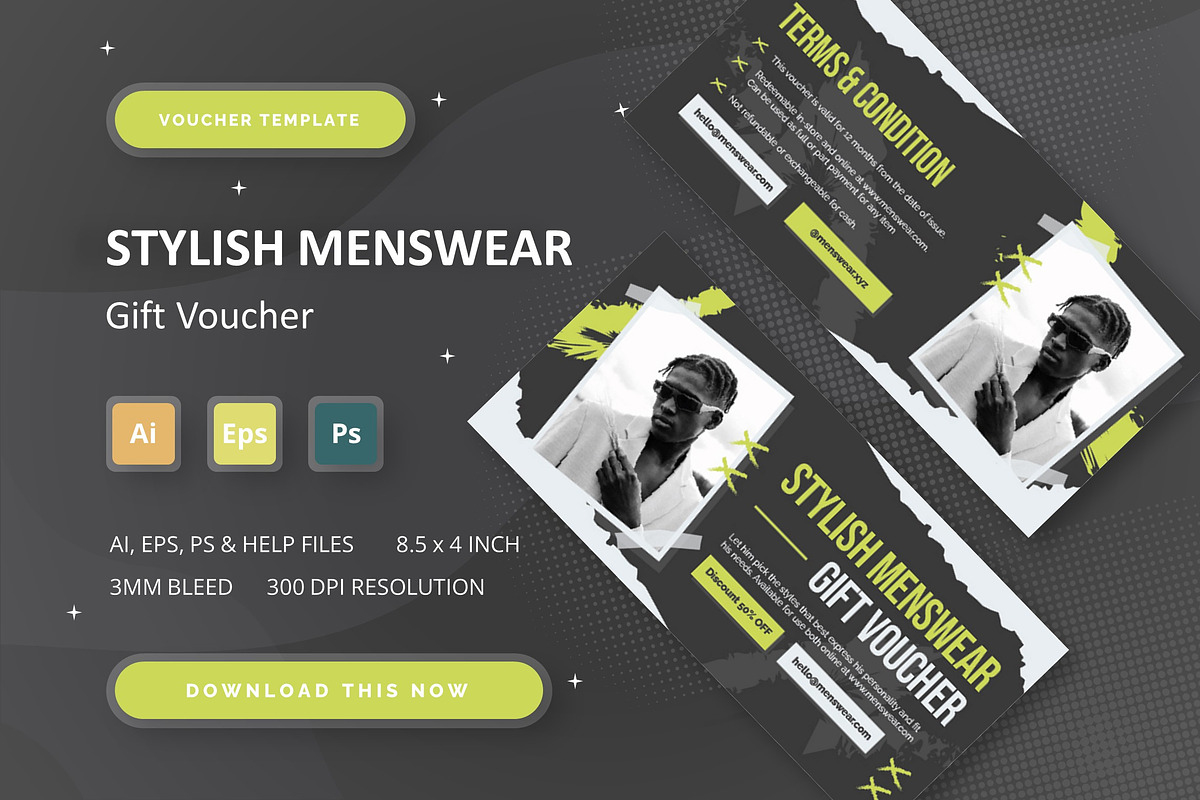 Stylish Menswear - Gift Voucher, a Print Template by StreaksideStd