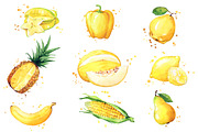 Set of yellow foods, watercolor, a Food Illustration by Kamenuka (Thumbnail 1 of 4)