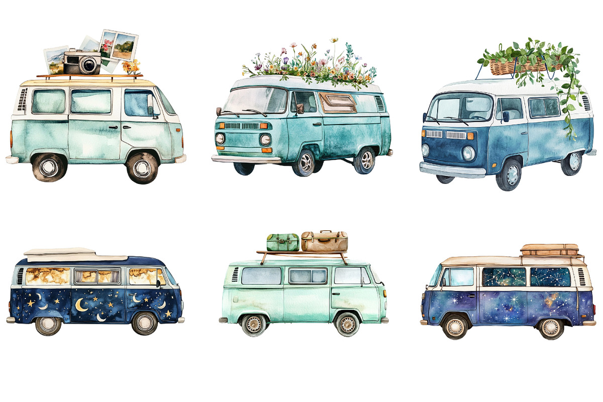 Watercolor Camping Van Clipart, an Illustration by Daily.Designs (Photo 5 of 5)