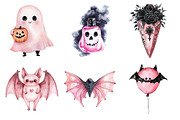 Watercolor Pink and Black Halloween, an Illustration by Daily.Designs (Thumbnail 4 of 5)
