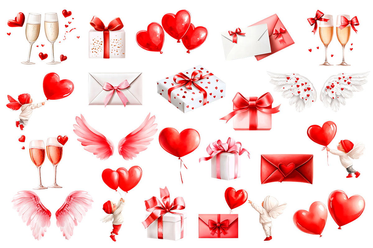 Watercolor Valentine's Day clipart, an Object Illustration by Evgeniia (Photo 2 of 4)