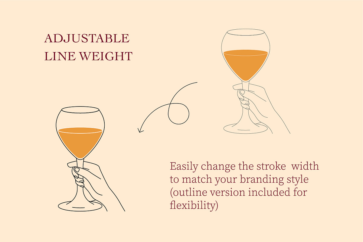 Elegant Wine Glasses & Hand Poses, a Food Illustration by Lettering_Logo (Photo 4 of 9)