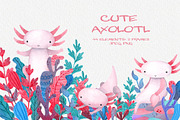 Cute Watercolor Pink Axolotl, an Animal Illustration by LukaJreym (Thumbnail 1 of 9)
