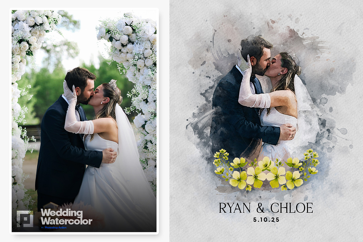 Wedding Watercolor Art Photo Effect, an Action Add-On by Shovajit (Photo 4 of 9)