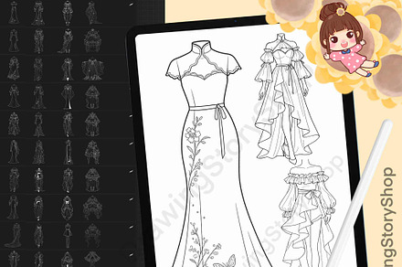120 Procreate dresses stamps brushes