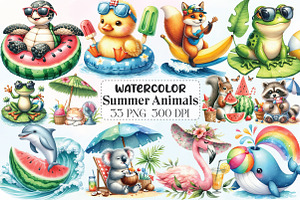 Cute Summer Animals Clipart, an Illustration by CraftArtStudio