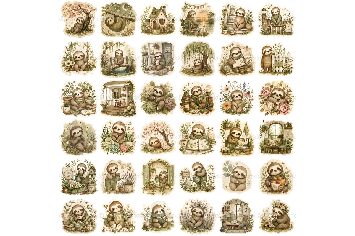 Sloth PNG Clipart Sticker Pack, an Animal Illustration by Nicole Branger Art (Photo 8 of 11)