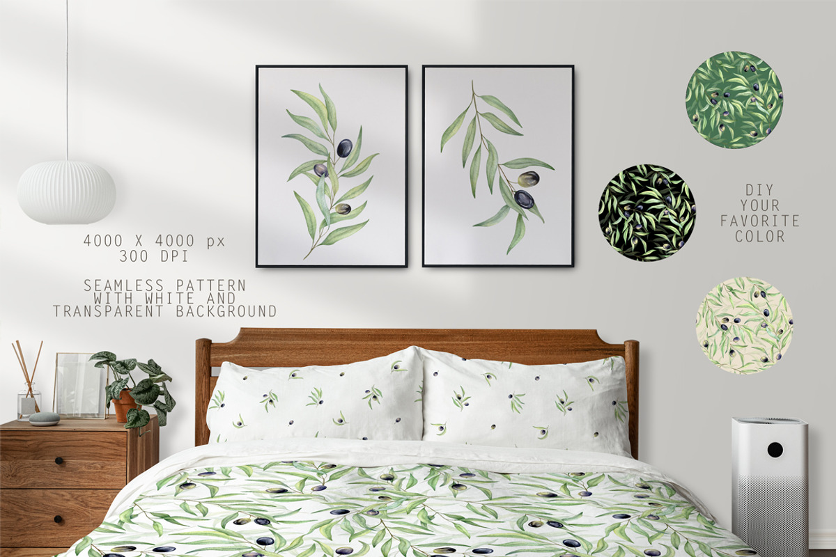 Olive Branches Watercolor Set, a Decorative Illustration by Daryartsy (Photo 7 of 11)