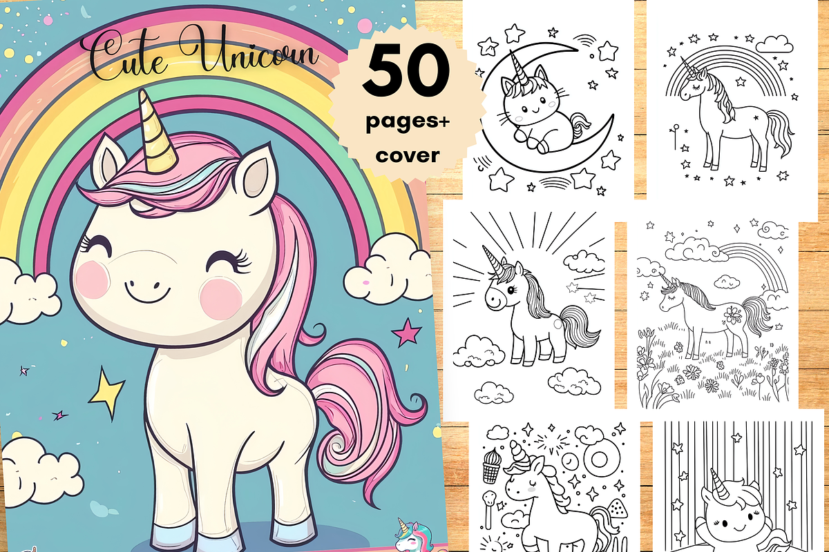 Cute Unicorn Coloring Book for Kids, an Animal Illustration by LA Design (Photo 1 of 8)