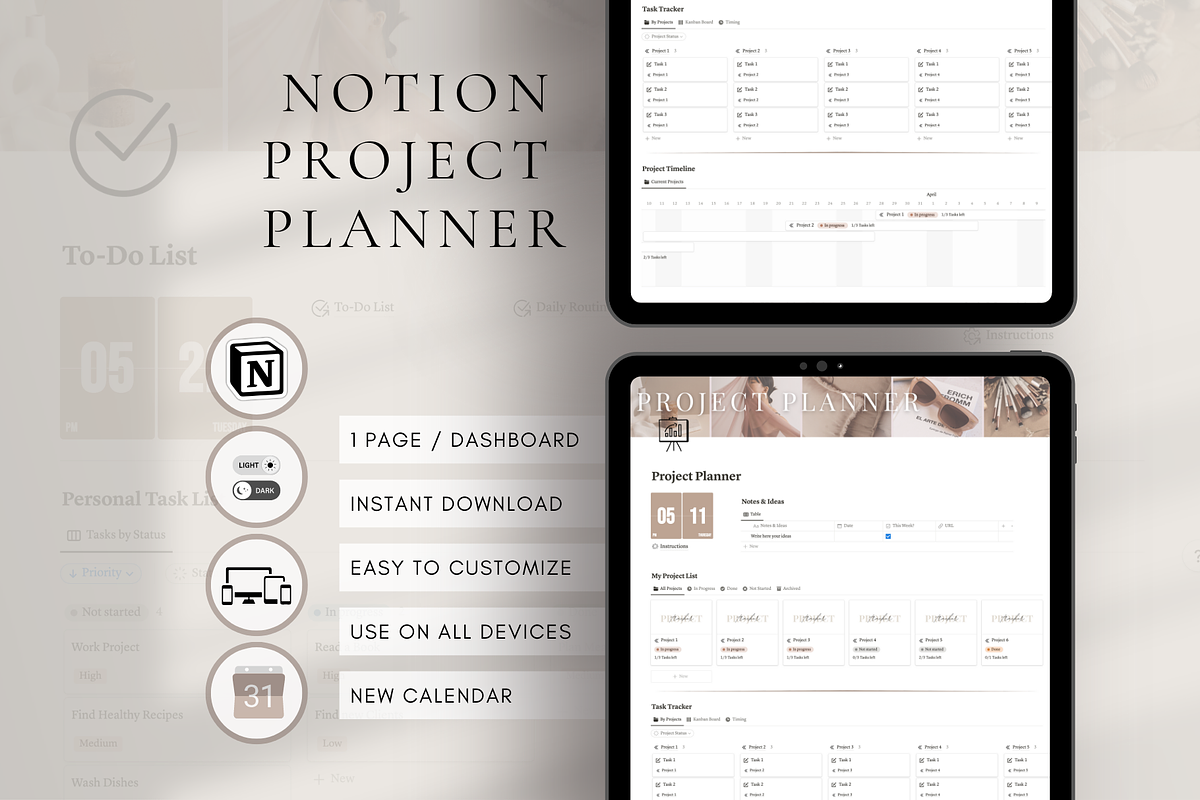 Project Tracker Template for Notion, a Templates & Theme by BRANDcontent
