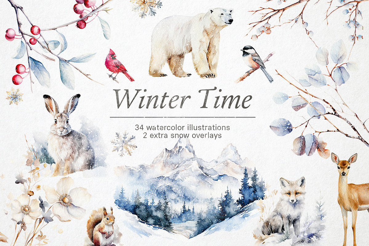 Winter Watercolor PNG Overlays, an Object Illustration by PixelJungle (Photo 1 of 5)