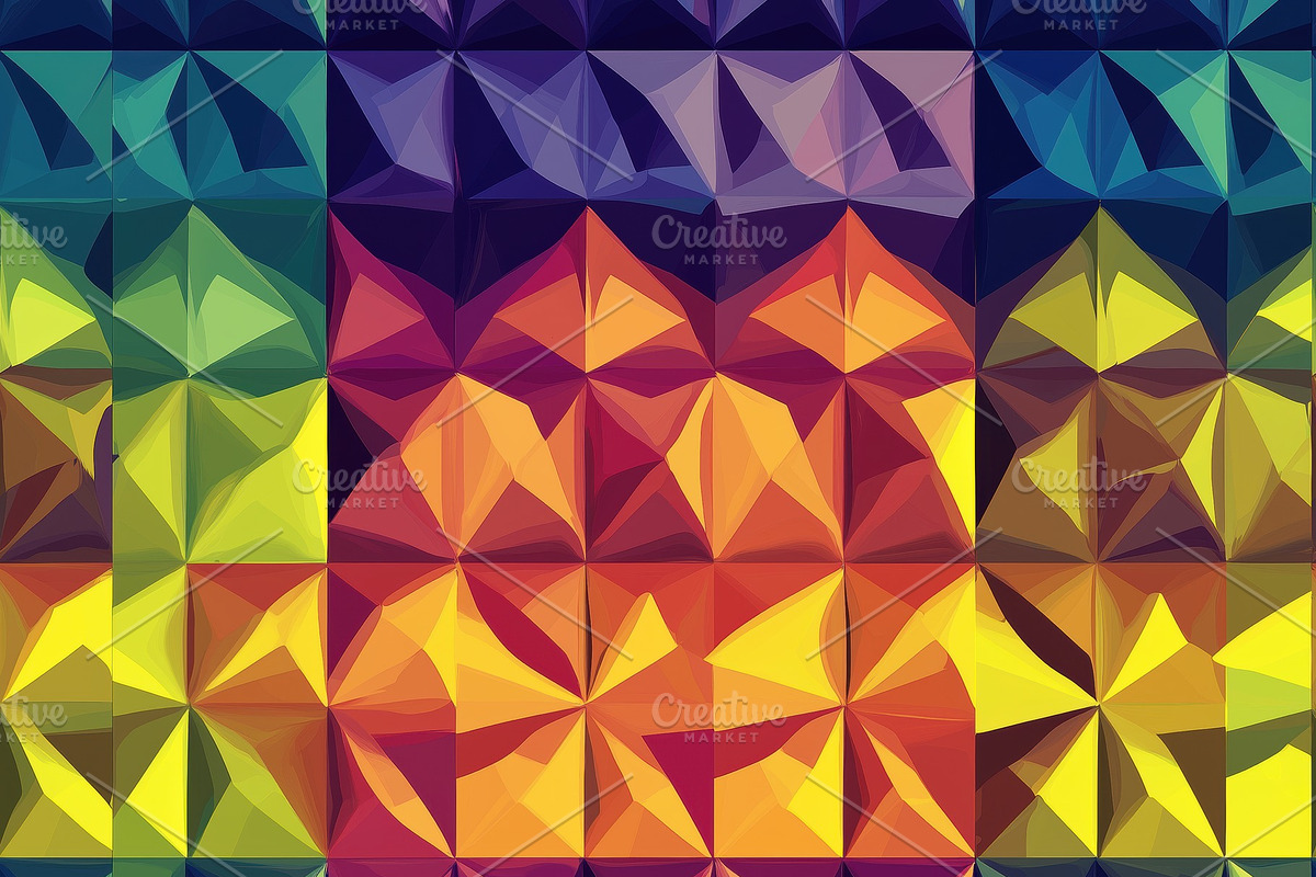 Seamless geometric pattern featuring colorful triangular shapes in a mosaic sty, a Pattern Graphic by Textures & Backgrounds