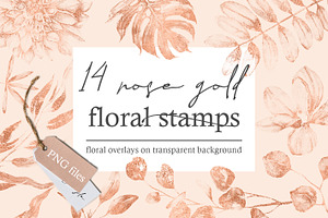 Rose Gold Floral Stamps / 14 PNG