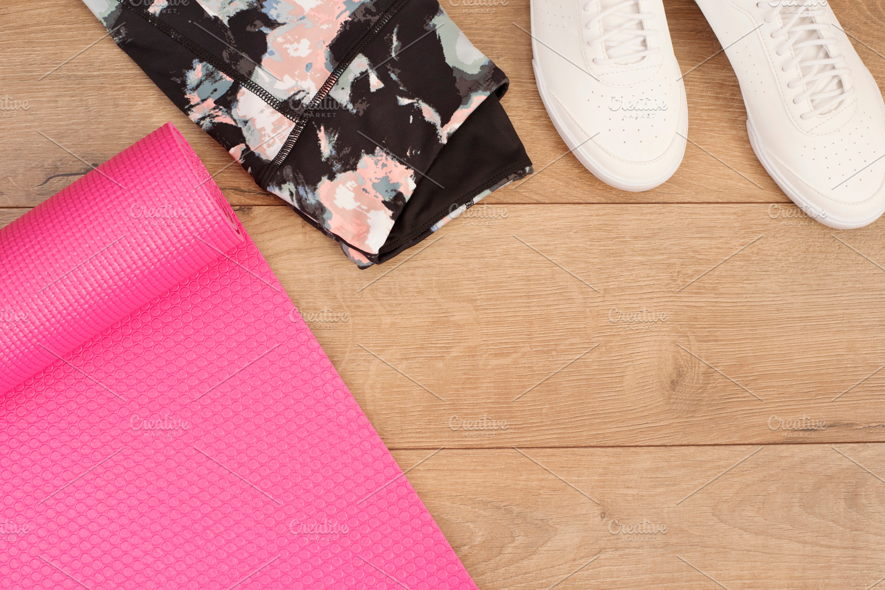 Fitness concept active lifestyle stock photo containing yoga and mat, a Sports & Recreation Photo by MONNKA