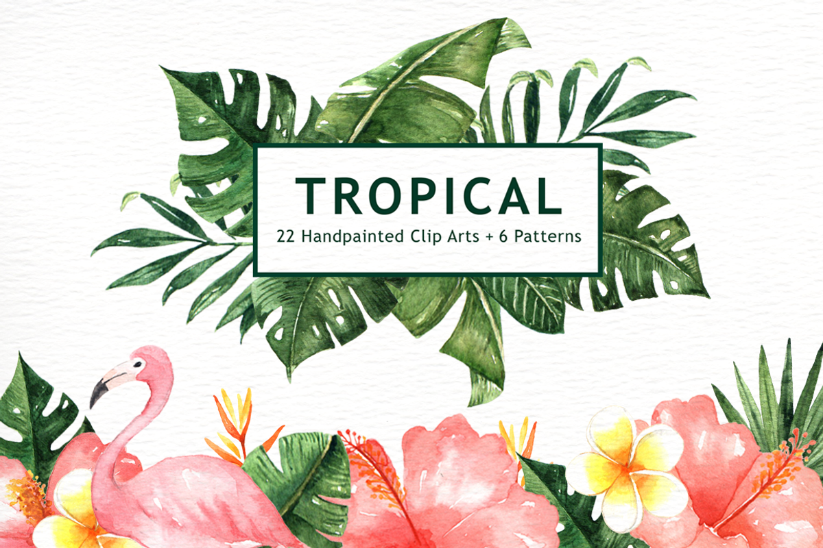 Tropical Leaves Watercolor Clipart, a Decorative Illustration by everysunsun (Photo 1 of 6)