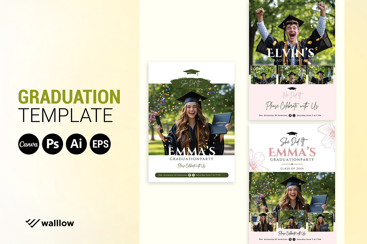 Canva Graduation Invitation Template, a Social Media Template by Walllow Creatives (Photo 4 of 4)