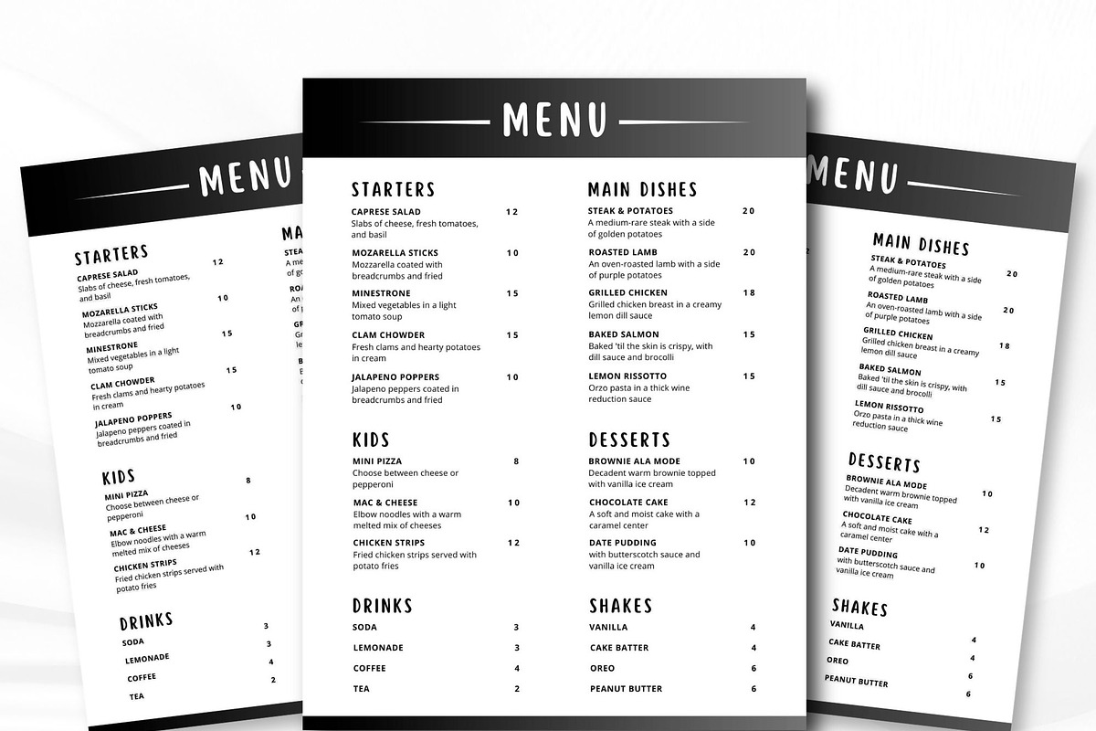 Clean Menu Design Canva Template, a Flyer Template by Melanie Peterson (Photo 1 of 2)