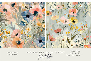 Gouache Floral Seamless Pattern Set