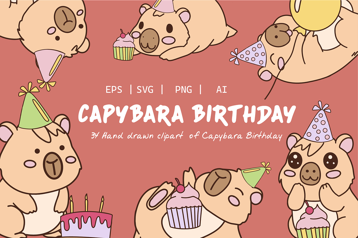 Groovy Birthday Capybara, an Animal Illustration by imdeyaa (Photo 1 of 6)