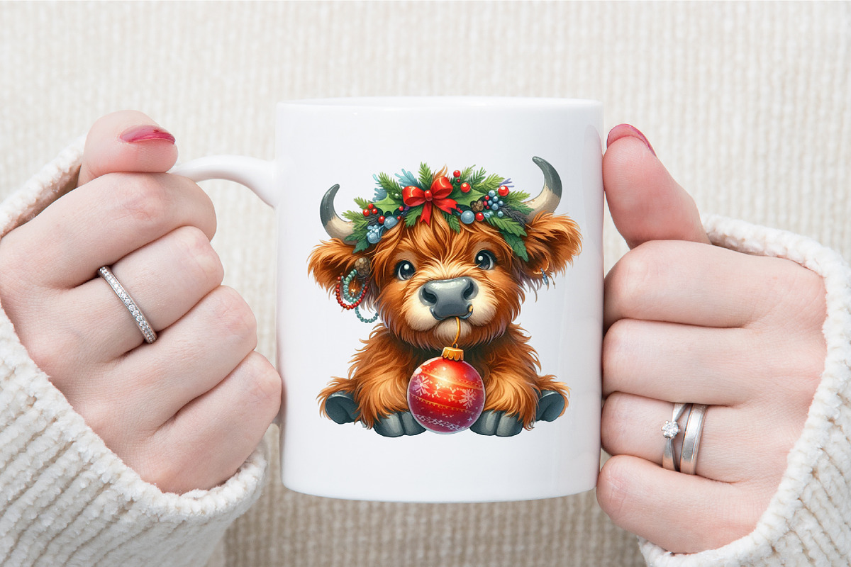 Cute Christmas Highland Cow PNG, an Illustration by Sublimation Artist (Photo 7 of 9)