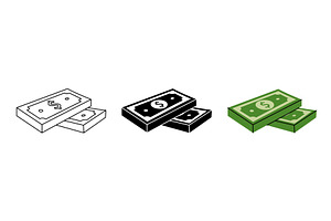 Dollar bills icon set. Cash money, a Finance Illustration by GraphiShop