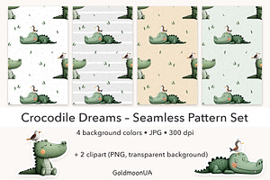 Crocodile Dreams Patterns & Clipart