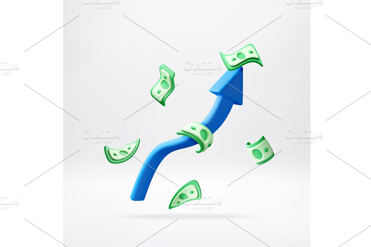 3D Blue arrow pointing upward with, a Finance Illustration by Abscent