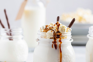 Smoothie with milk and caramel containing energy, italian, and syrup