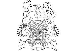 Black And White Flaming Tiki Mask, an Illustration by HitToon