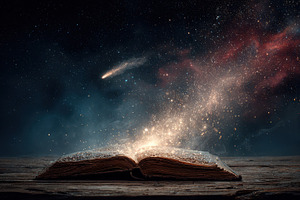 Magical Book Open Under Starry Night, a Photo by Pixeness Studio