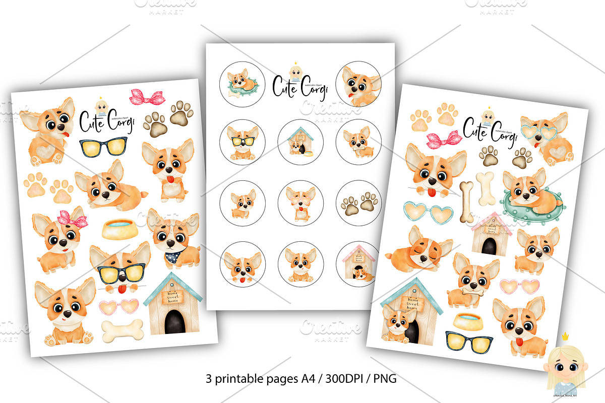 Watercolor Corgi Clipart., an Animal Illustration by Natalya_Mona_Art (Photo 4 of 4)
