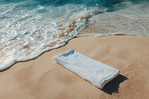 White towel placed on sand, a Photo by Pavel_design