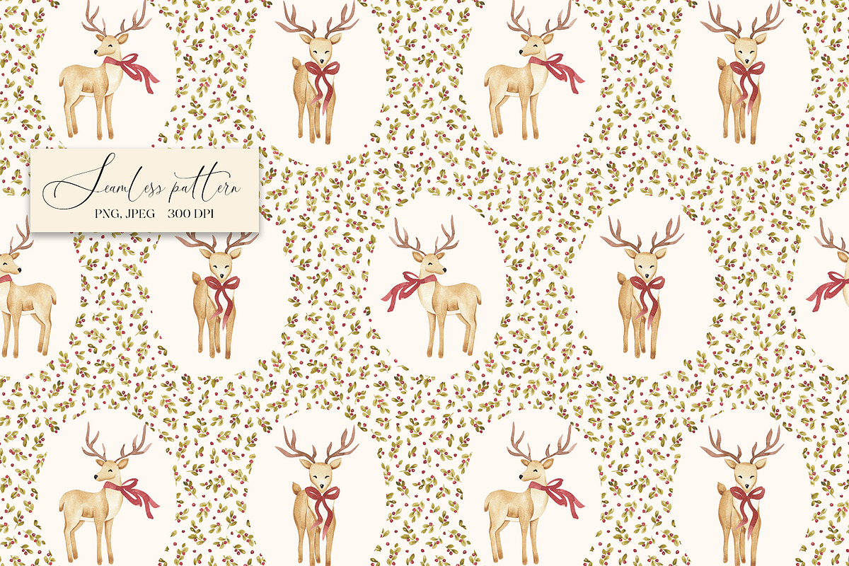 Retro Christmas deers pattern, a Pattern Graphic by SirenaArt (Photo 3 of 12)