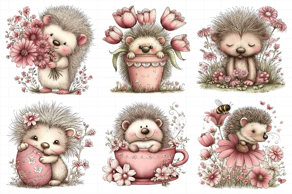 Whimsical Spring Hedgehog Clipart, an Illustration by Daily.Designs (Photo 6 of 8)